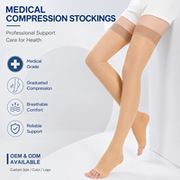 Bas de contention médicaux à compression graduée, hauteur cuisse, à bout ouvert, pour femmes, personnalisables OEM