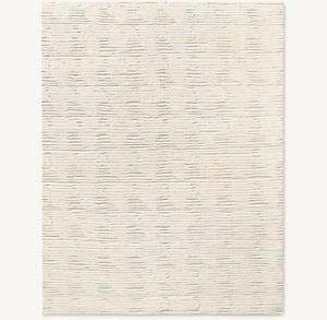 Tappeto in Lana Contemporaneo Color Avorio con Design Astratto Inciso, a Pelo Alto e Basso, Variazione <span class=keywords><strong>Tonale</strong></span>, Fatto a Mano, Eco-Friendly, Lusso per la Casa - Product Image 4