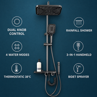 Ensemble de robinetterie de douche murale en cuivre 4 voies, gris anthracite, avec affichage numérique de la température, pommeau de douche pluie, douchette à main et pulvérisateur de bidet en céramique