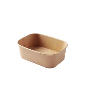 750ml Biodegradable Rectangular Paper Bowl Food Grade Disposable Paper Food Container