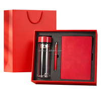 Ensemble cadeau d'entreprise 3-en-1 personnalisé avec logo : gobelet en verre, stylo à bille, carnet en PU pour les promotions commerciales de fin d'année