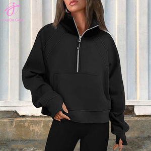 Loveda Custom Logo Hoodie Vendors Hot Selling <strong>Women</strong> <strong>Half</strong> <strong>Zip</strong> Cropped Stand Collar Thumb Hole Fleece <strong>Sweatshirt</strong> - Product Image 5