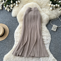 Jupe midi plissée trapèze en maille côtelée élastique taille haute pour femme, élégante et décontractée pour le quotidien, collection automne-hiver