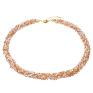 สร้อยคอคริสตัลแก้วสีแอปริคอทขนาด 18 นิ้ว พร้อมลูกปัดเหลี่ยมบิดเกลียว 4 แถว ขนาด 3 มม. - Product Image 1