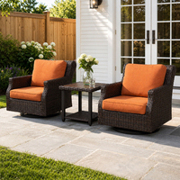 Canapé 2 places J&M Outdoor T715A avec structure en aluminium et table, ensemble de chaises en rotin PE tressé à la main avec coussins, pour usage extérieur.