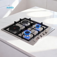 Appareils de cuisson Xunda, cuisinière hybride encastrable à 4 brûleurs, acier inoxydable, 3 brûleurs à gaz, 1 plaque chauffante électrique