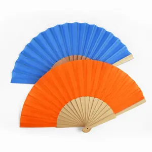 Wholesale Price Custom Printed Paper Fabric Hand Held Wood Ribbed Folding Fan for Business Event