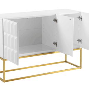 Buffet moderne en bois blanc avec base en métal doré pour le rangement à la maison dans la salle à manger, la cuisine, la chambre ou pour une utilisation hôtelière - Product Image 3