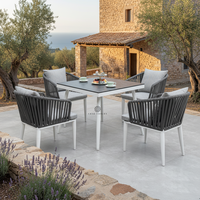 Chaise de salle à manger d'extérieur moderne en ruban ignifuge tressé, avec cadre en alliage d'aluminium durable, pour jardin, terrasse, hôtel, bistrot, mobilier d'extérieur