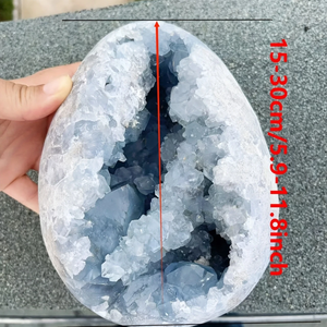 Trứng và hình trái tim thạch anh Celestite tự nhiên & đá Calcite xanh - Đồ trang trí thô mộc với đế gỗ để trang trí nhà cửa - Product Image 4