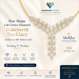 14.02 CT Pear Shape Lab Grown Diamond <b>Statement</b> <b>Necklace</b> | 18K Solid Yellow Gold V-Shaped Luxury Bridal Jewelry - Product Image 1