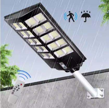 Remote Control Outdoor Solar Street Light Plastic ABS Shell IP67 Waterproof 400W 800 LEDs 120 Beam Angle Sensor Project 3-Year