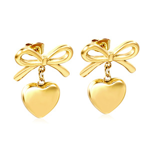 Bowknot Heart Shape Drop <b>Earrings</b> <b>Gold</b> Color For Women Gift Fashion <b>Dangle</b> <b>Earrings</b> - Product Image 2