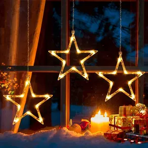 נורת 'לנד 3 כוכבים חג מולד יום הולדת חתונה חלון אורות טיימר זיכרון LED נצנץ כוכב פיות מחרוזת אורות קישוט
