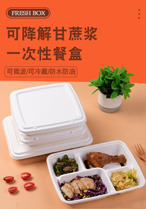 Vaisselle Jetable Biodégradable Pulp Trois Quatre Compartiments Boîtes À Lunch Plateaux Assiettes Buffet Divisées - Product Image 3