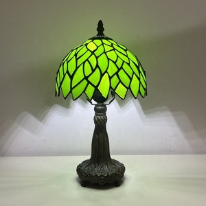 LongHuiJing 8 Inch Tiffany Lamp Stained Glass Bedside Table Lamp Leaf Green Style Reading Table Lamp - Product Image 1