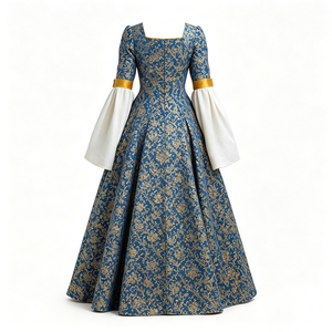 Abito <span class=keywords><strong>da</strong></span> Principessa Medievale Rinascimentale per Donna, Vestito Lungo Vittoriano Blu e Oro con Maniche a Campana, <span class=keywords><strong>Costume</strong></span> <span class=keywords><strong>da</strong></span> <span class=keywords><strong>Regina</strong></span> per Halloween - Product Image 6