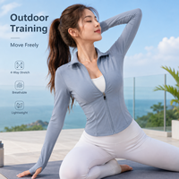 Veste de sport pour femme à col montant et fermeture éclair, coupe ajustée, avec logo personnalisé, manches longues, violette, pour yoga, course à pied et entraînement, vêtement de sport