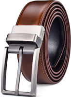 Sabuk Kulit Pria Model Terbaru 3.2CM Warna Coklat dan Hitam, Sabuk Kulit Asli Bolak-Balik untuk Pria dengan Gesper Putar