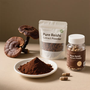Polvo de extracto de Reishi puro de suministro de fábrica china Polysachharides 30% <span class=keywords><strong>Ganoderma</strong></span> Lucidum para aditivos alimentarios - Product Image 1