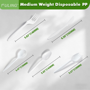 FULING <span class=keywords><strong>Couverts</strong></span> jetables en plastique blanc de poids moyen 2,5 g, fourchette, couteau, cuillère, emballés individuellement, avec serviette et sachets de sel et de poivre - Product Image 4