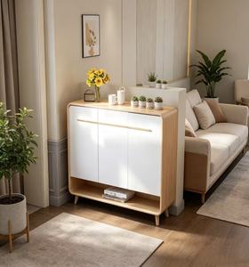 Modern Wood <b>Storage</b> <b>Cabinet</b> With <b>White</b> Doors And Open Shelf Scandinavian Style Living Room Furniture - Product Image 6