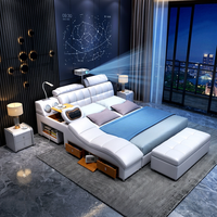 Lit intelligent multifonction inclinable Runwood avec massage, projecteur, cadre en cuir, ensemble de meubles de chambre à coucher modernes