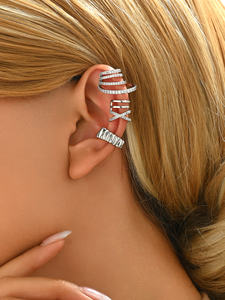 Mode Vintage nouveau Zircon en forme de C boucles d'oreilles en argent ensemble boucles d'oreilles non perçantes ensemble pour les anniversaires de bijoux de mode à la mode - Product Image 2