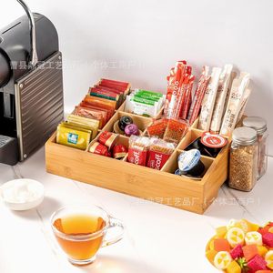 Boîte de rangement pour sachets de thé en bambou, tiroir à compartiments en bois, grande capacité, organisateur de bureau pour le rangement des dosettes de café - Product Image 4