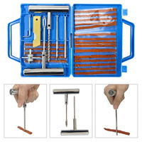 Kit de réparation de pneus robuste 28 pièces avec outils de réparation à poignée en T et bandes de caoutchouc pour le réparation des fuites de pneus automobiles