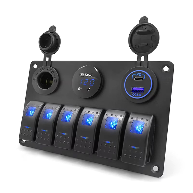 Genuine Marine Marine Switch 6 Gang ABS Boat Switch Panel with LED Light and USB Piston