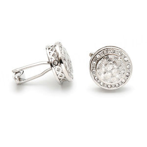 Mancuernillas Redondas de Cobre Plateado con Diamantes Blancos de Lujo de Alta Calidad en Oferta - Product Image 1