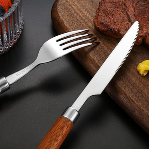 Japanese Style 304 Stainless Steel Cutlery Set With Sapele Wood Handle For Steak Forks <b>Spoons</b> Dishwasher Safe - Product Image 2