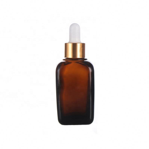 Amber Glass Dropper <b>Bottles</b> Rectangle Shape Gold Cap Skin Care Serum Container 50ml <b>Empty</b> <b>Bottle</b> with Dropper and <b>Spray</b> Top - Product Image 2