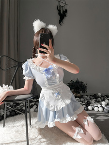 Robe Lolita, tenue de servante à volants bleus mignonne, cosplay de fille japonaise, lingerie sexy, costumes, tablier, jupe, ensemble, chemise de nuit kawaii - Product Image 5