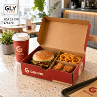 Caja de Comida Rápida Corrugada Personalizada con Compartimentos para Hamburguesas, Papas Fritas y Pollo Frito, Empaque Desechable Ecológico