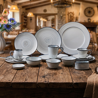ST Wholesale Ensemble de vaisselle en céramique et porcelaine à glaçure réactive à rayures bleues, bols à céréales, pour la restauration commerciale, empilable et peu encombrant