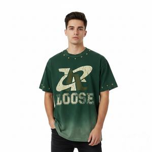 T-shirt homme vintage surdimensionné de haute qualité TKAN915D, prix bas, 100% coton, tissu épais, couleur dégradée, style hip hop. - Product Image 1