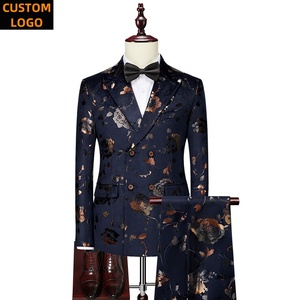 6XL erkek takım elbise özel LOGO <span class=keywords><strong>2</strong></span> parça Homme Blazer düğün balo baskılı çift göğüslü lüks erkekler için takımları - Product Image 2