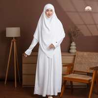 Ensemble Abaya Premium Blanc en Coton Marbella Solide Respirant Séchage Rapide avec Khimar Français – Vêtement Islamique Modeste Élégant Coupe Ample – Idéal Cadeau
