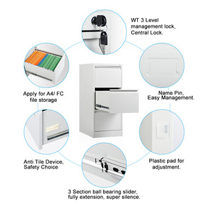 Archivador de Acero de 3 Cajones de Diseño Moderno IGO IGO-D03 de Alta Calidad para Almacenamiento de Carpetas A4 FC, Uso Comercial, Hoteles, Escuelas - Product Image 3