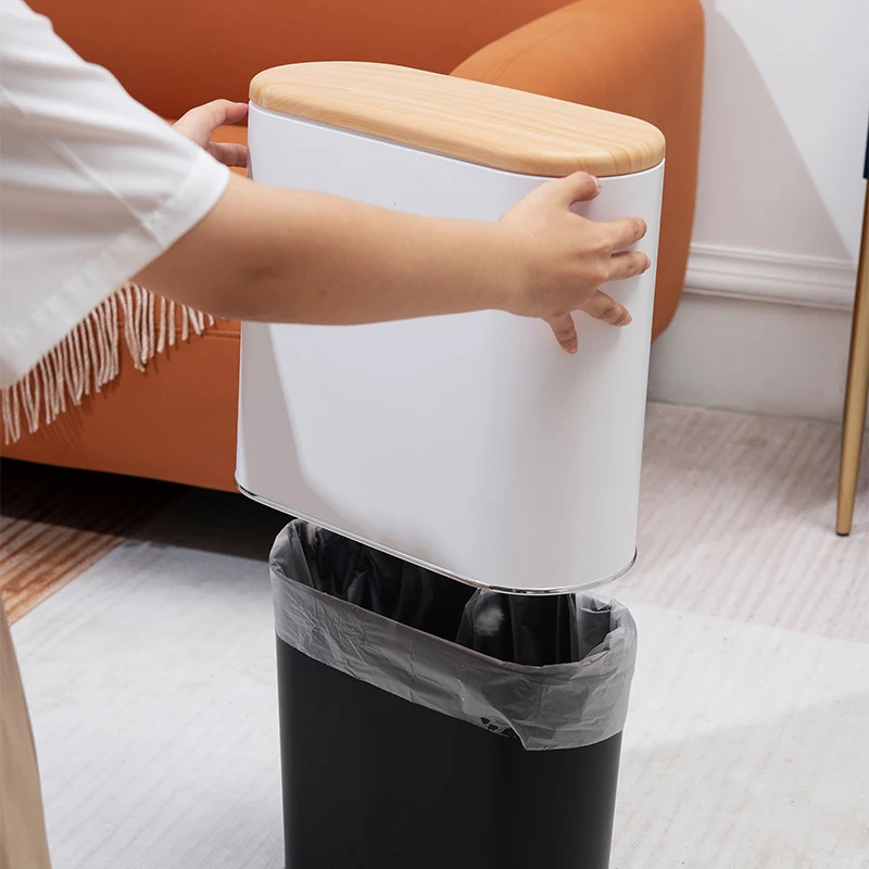 Rockible – Pattumiera In Stile Nordico Con Coperchio A Pressione – Effetto Legno – Quadrata 10L O Rotonda 7L – Per Casa E Ufficio