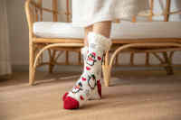 Chaussons anti-dérapants pour l'intérieur de la maison de salon d'animaux épais de Noël personnalisés avec doublure en peluche Sherpa