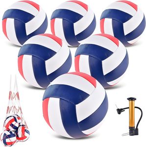 Paquete de 6 Balones de Voleibol Oficiales Tamaño 5, Suaves, con Bomba y Bolsa de Transporte, para Adultos, Uso en Interiores/Exteriores/Playa/Piscina, Rojo y Azul Marino - Product Image 1