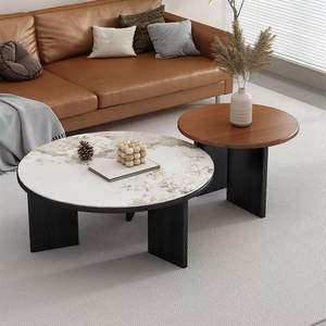 Solid Wood <b>Round</b> Coffee <b>Table</b> Walnut Color Minimalist Modern Design <b>Small</b> Apartment Use - Product Image 2
