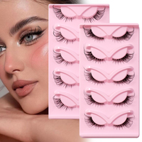 Vente en gros de faux cils allongeant la queue des yeux de la tige transparente, 5 paires de cils de renard de scène de maquillage quotidien