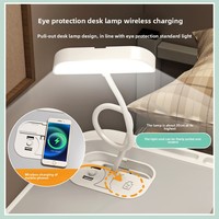 Bureau d'ordinateur portable pliable en bois avec lampe d'étude intégrée et chargeur sans fil, design compact pour chambre/dortoir