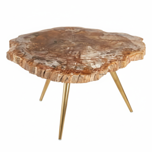 Table basse ronde de luxe à cadre en métal avec dessus en quartz doré pour salon verre/oeil de tigre/agate/pétrifié/pierre d'améthyste coffetable - Product Image 1