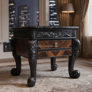 Chevet en bois massif noir antique OE-FASHION, 2 tiroirs, table de chevet en <span class=keywords><strong>marqueterie</strong></span> de noyer avec crête sculptée - Product Image 1