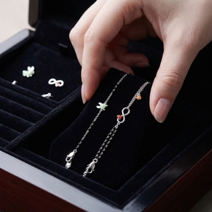 Stylish 925 Silver Black Beaded Charm <b>Bracelet</b> for Women Silver Tone Infinity Heart Design <b>Adjustable</b> Fashion Jewelry - Product Image 2